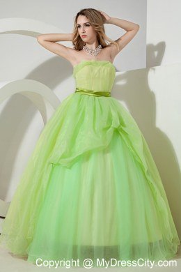 Spring Green A-line Princess Strapless Sweet 15 Dresses with zipper back