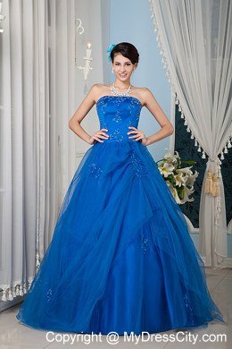 A-line Strapless Beading Royal Blue Quinceanera Dress for Summer