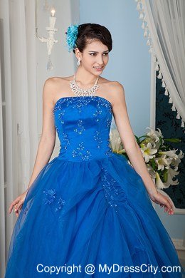 A-line Strapless Beading Royal Blue Quinceanera Dress for Summer