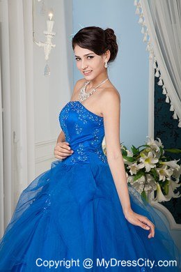 A-line Strapless Beading Royal Blue Quinceanera Dress for Summer