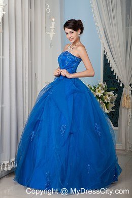 A-line Strapless Beading Royal Blue Quinceanera Dress for Summer