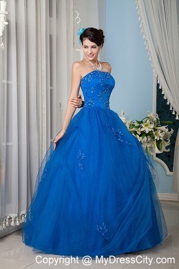 A-line Strapless Beading Royal Blue Quinceanera Dress for Summer