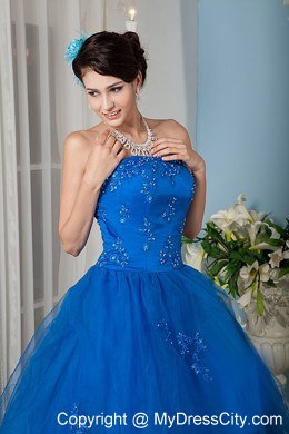 A-line Strapless Beading Royal Blue Quinceanera Dress for Summer