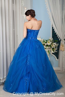 A-line Strapless Beading Royal Blue Quinceanera Dress for Summer