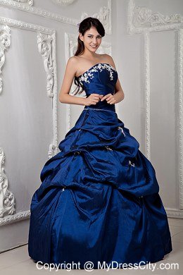 Plus Size Strapless Appliques Sleeveless Blue Quinceanea Dress