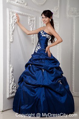 Plus Size Strapless Appliques Sleeveless Blue Quinceanea Dress