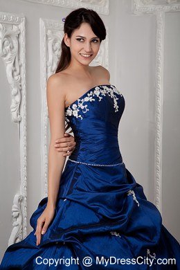 Plus Size Strapless Appliques Sleeveless Blue Quinceanea Dress