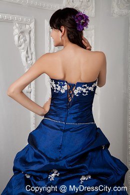 Plus Size Strapless Appliques Sleeveless Blue Quinceanea Dress