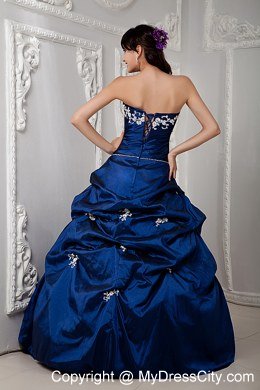 Plus Size Strapless Appliques Sleeveless Blue Quinceanea Dress