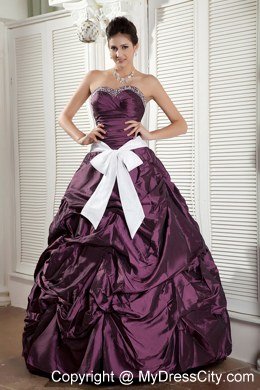 Custom Size Sweetheart Sash Dark Purple Cheap Quinceanea Dress