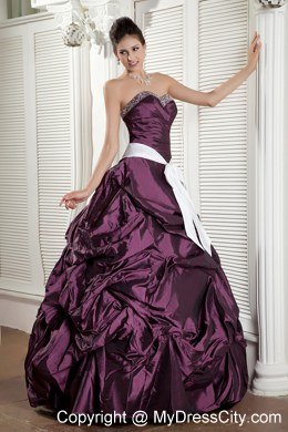 Custom Size Sweetheart Sash Dark Purple Cheap Quinceanea Dress