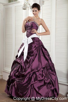 Custom Size Sweetheart Sash Dark Purple Cheap Quinceanea Dress