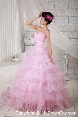 Pretty Quinceanea Dress for Girl Sweetheart Beading Baby Pink