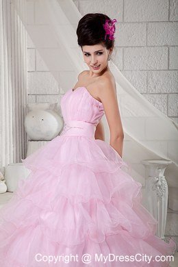 Pretty Quinceanea Dress for Girl Sweetheart Beading Baby Pink