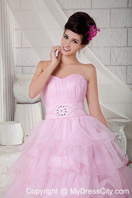 Pretty Quinceanea Dress for Girl Sweetheart Beading Baby Pink