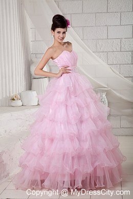 Pretty Quinceanea Dress for Girl Sweetheart Beading Baby Pink