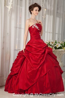 Ball Gown Strapless Appliques Red 2013 Spring Quinceanera Gowns