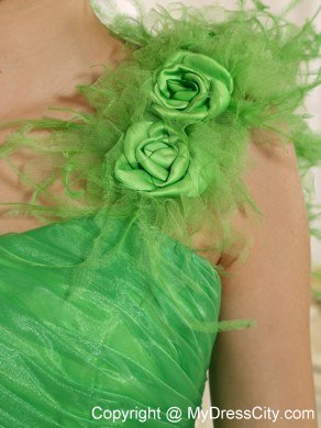 Beaded Decorate Waist Asymmetrical Spring Green Quninceaera Dresses