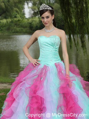 Colorful Sweetheart Beading Ruffle Layers Dress for Sweet 16 for Cheap