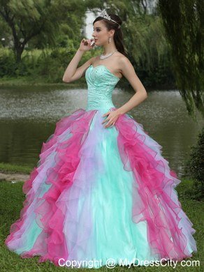 Colorful Sweetheart Beading Ruffle Layers Dress for Sweet 16 for Cheap