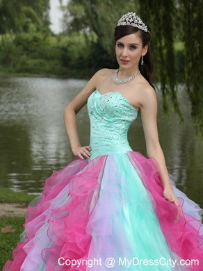 Colorful Sweetheart Beading Ruffle Layers Dress for Sweet 16 for Cheap