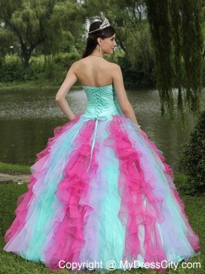 Colorful Sweetheart Beading Ruffle Layers Dress for Sweet 16 for Cheap