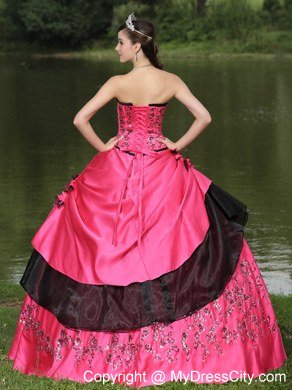 2013 Quinceanera Dress For Strapless Flowers Embroidery Hot Pink