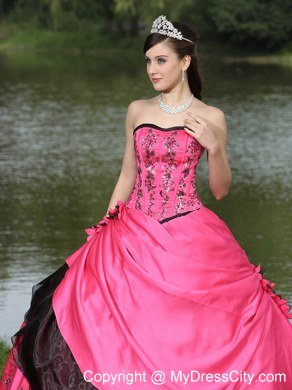 2013 Quinceanera Dress For Strapless Flowers Embroidery Hot Pink