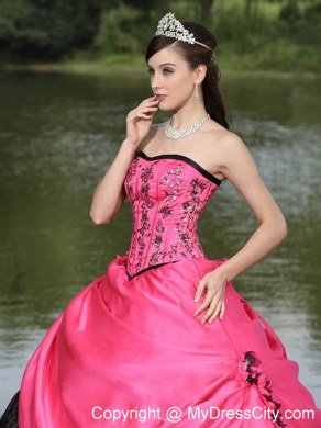 2013 Quinceanera Dress For Strapless Flowers Embroidery Hot Pink