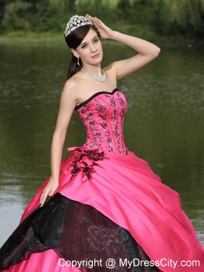 2013 Quinceanera Dress For Strapless Flowers Embroidery Hot Pink