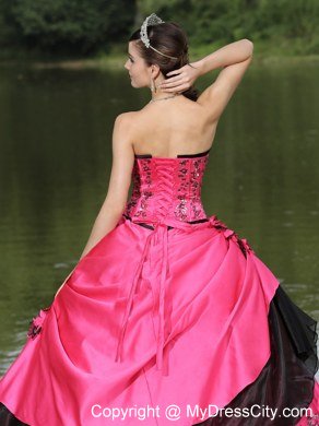 2013 Quinceanera Dress For Strapless Flowers Embroidery Hot Pink