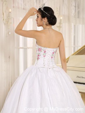 Ball Gown Strapless Embroidery White Quinceanera Dress Under 300