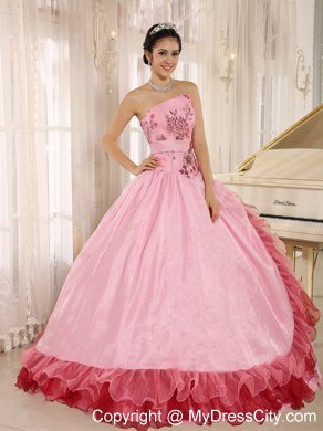 Asymmetrical Appliques Pink Lovely Summer Sweet 16 Birthday Dress