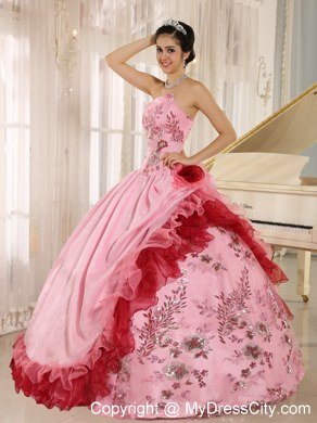 Asymmetrical Appliques Pink Lovely Summer Sweet 16 Birthday Dress