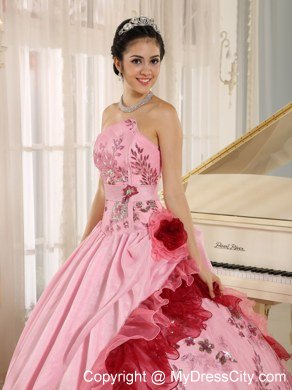 Asymmetrical Appliques Pink Lovely Summer Sweet 16 Birthday Dress