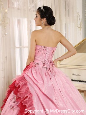 Asymmetrical Appliques Pink Lovely Summer Sweet 16 Birthday Dress