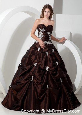 Modest Sweetheart Silver Appliques Brown Dress for Quinceanera Party