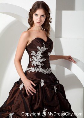 Modest Sweetheart Silver Appliques Brown Dress for Quinceanera Party