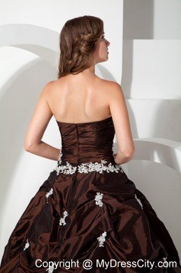 Modest Sweetheart Silver Appliques Brown Dress for Quinceanera Party