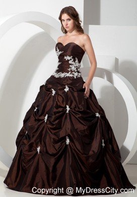 Modest Sweetheart Silver Appliques Brown Dress for Quinceanera Party