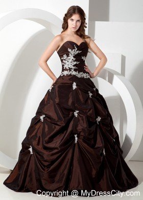 Modest Sweetheart Silver Appliques Brown Dress for Quinceanera Party