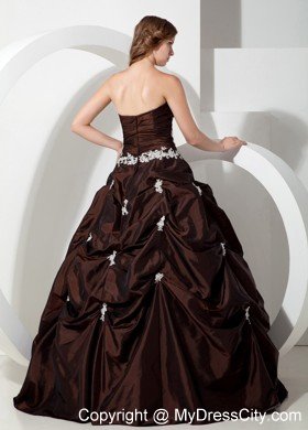 Modest Sweetheart Silver Appliques Brown Dress for Quinceanera Party