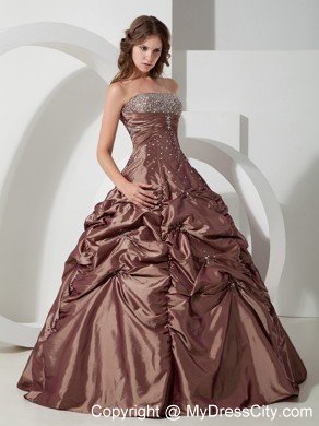 Brown Beading Long Pick-ups Quinceanera Dress for Sweet 15