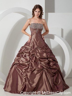 Brown Beading Long Pick-ups Quinceanera Dress for Sweet 15