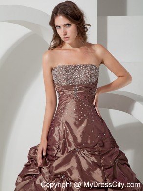 Brown Beading Long Pick-ups Quinceanera Dress for Sweet 15