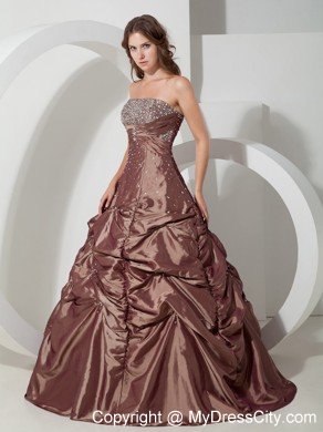 Brown Beading Long Pick-ups Quinceanera Dress for Sweet 15