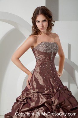 Brown Beading Long Pick-ups Quinceanera Dress for Sweet 15