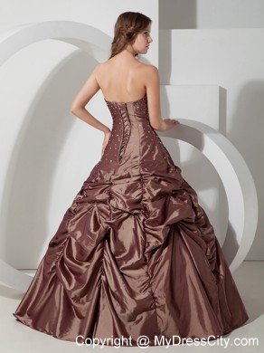 Brown Beading Long Pick-ups Quinceanera Dress for Sweet 15