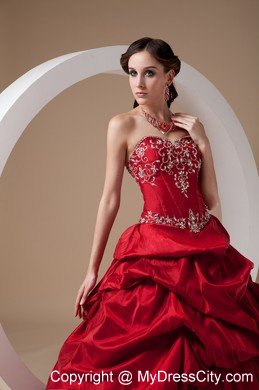 2013 Red Appliques Pick-ups Dress for Sweet 16 with Taffeta