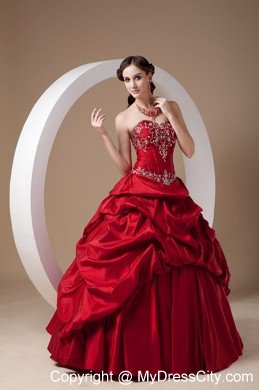 2013 Red Appliques Pick-ups Dress for Sweet 16 with Taffeta